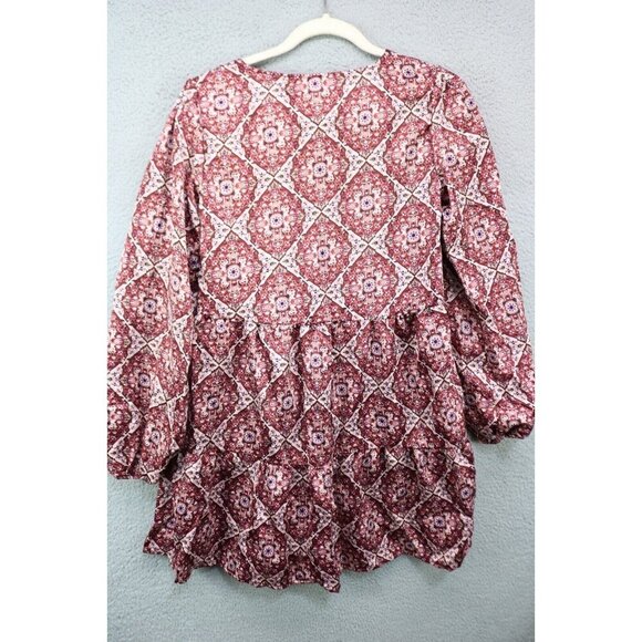 True Craft Geo Print Long Puff Sleeves Dress-Size Small-New w/Tags - Picture 8 of 10